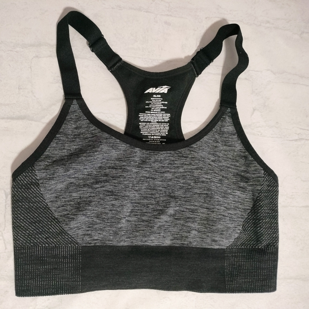 Avia Heathered Black Sports Bra Sz XL Stretchy Top Athletic